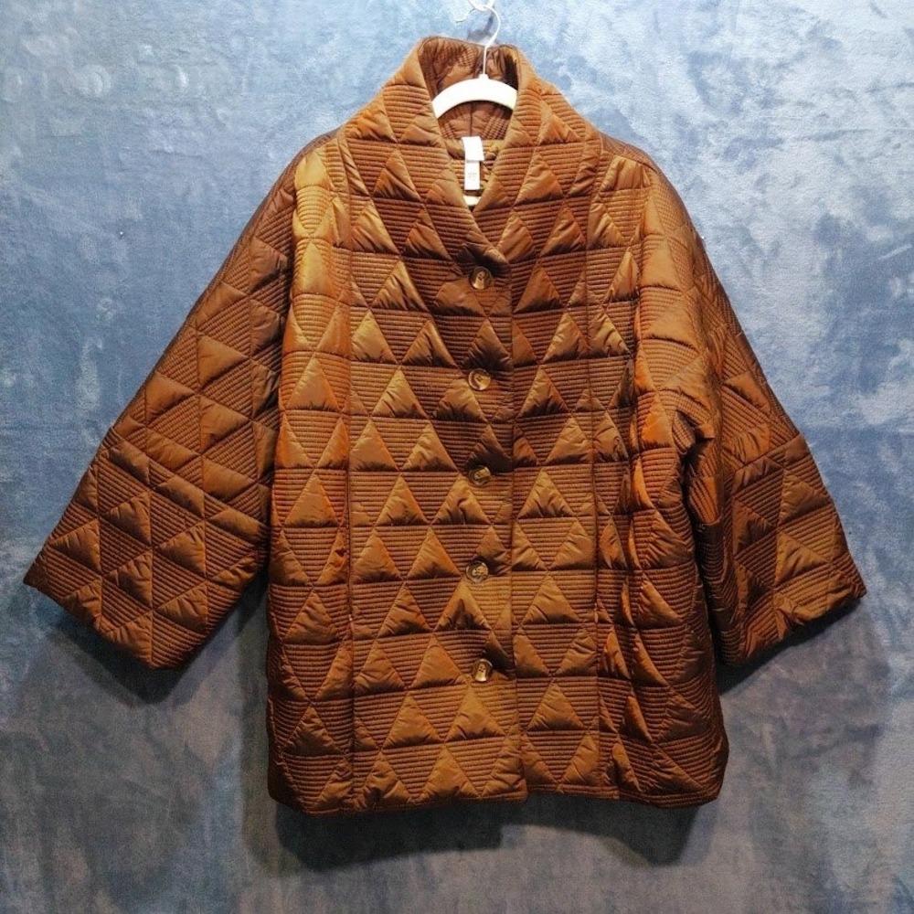 MarlaWynne Bronze Quilted Geometric Triangle Puffer Jacket Brown Womens 2X NWOT